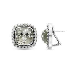 sterling silver square button earrings with green amethyst