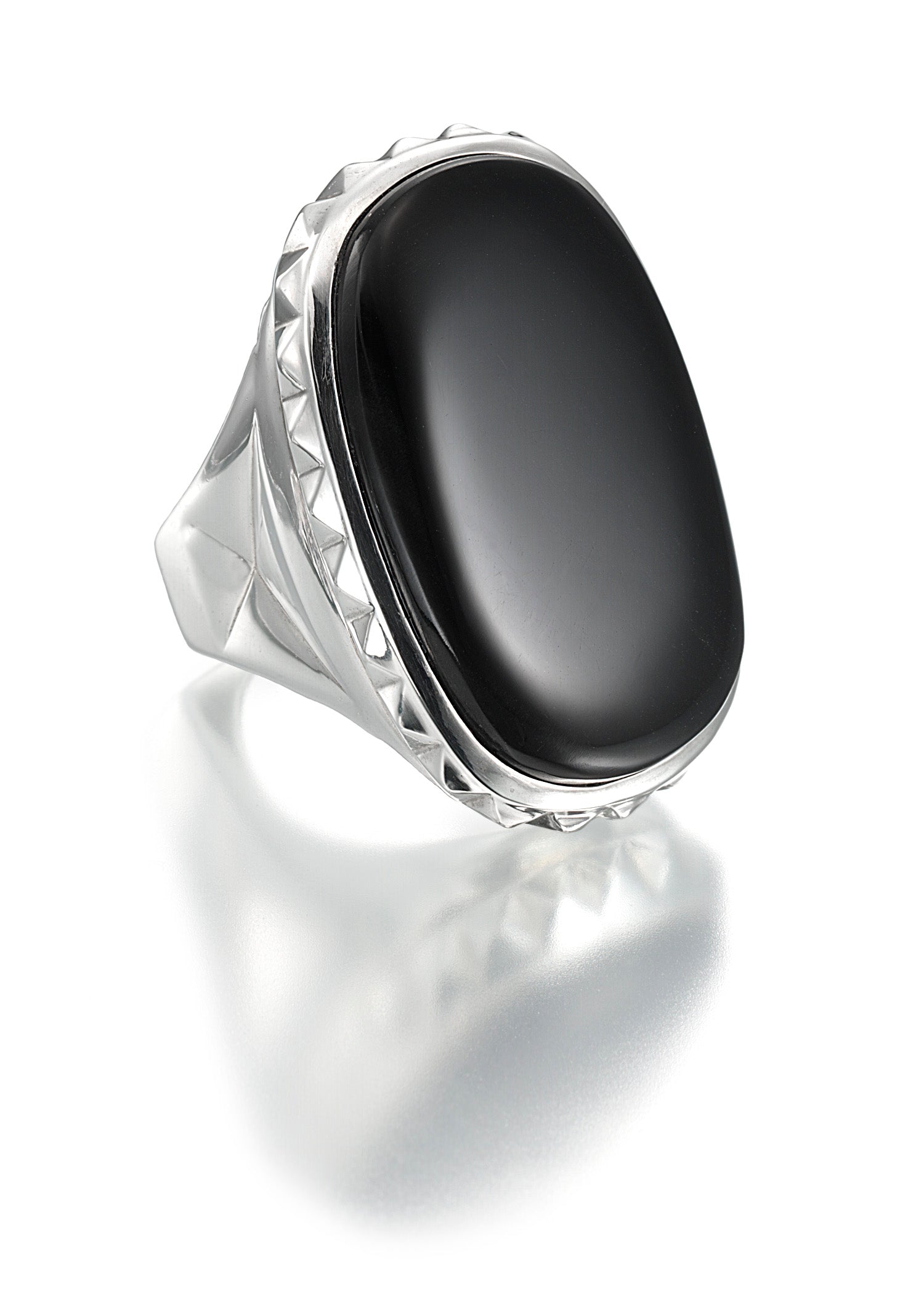 sterling silver ring with black onyx cabochon