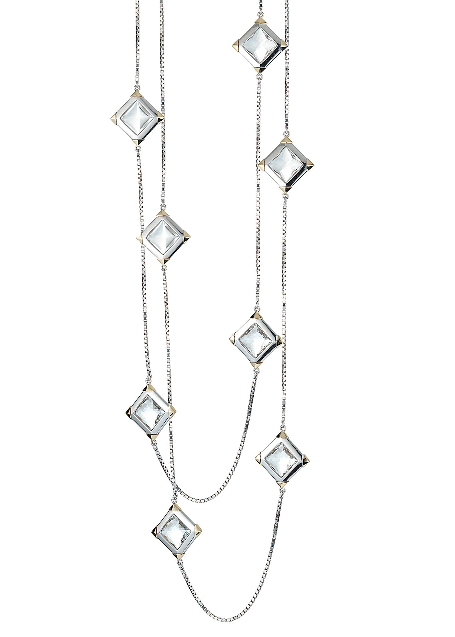 sterling silver and 18k lisere necklace with faceted clear quartz