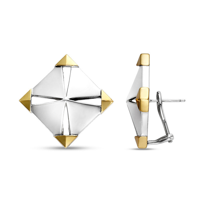 sterling silver and 18k pyramid earring