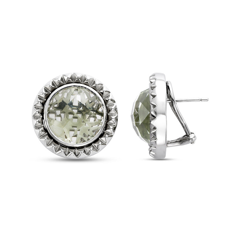 round sterling silver earrings with faceted green amethyst