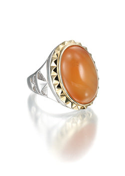 sterling silver and 18k with orange carnelian cabochon