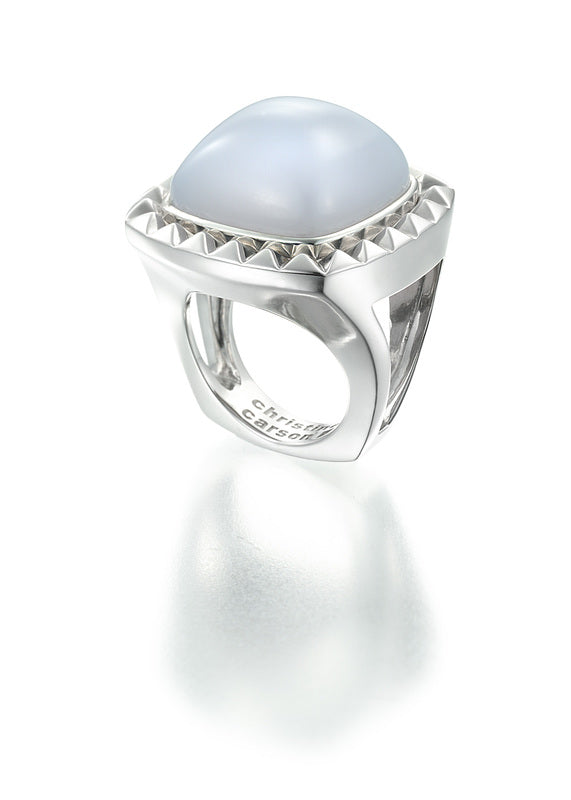 square sterling silver ring with blue calcedony