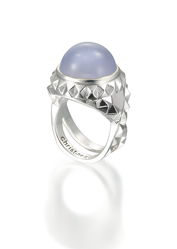 sterling silver ring with blue chalcedony cabochon