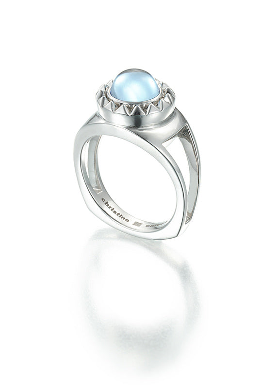 Sterling silver ring with blue topaz cabochon