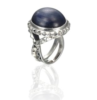 sterling silver ring with blue kynite cabochon